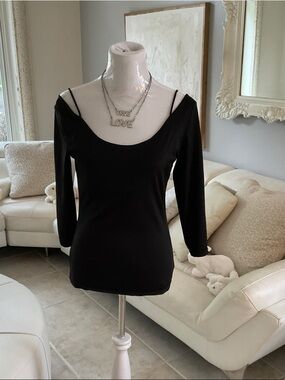 PB Perfect Balance Black Off-Shoulder Scoop Neck Top